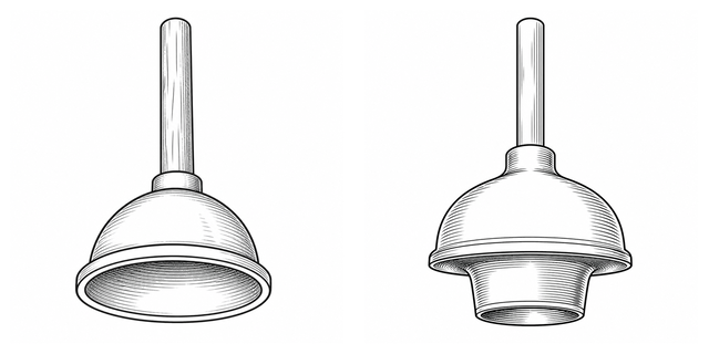 Original side-by-side line-art comparison of Plunger - cup and Plunger - flange.