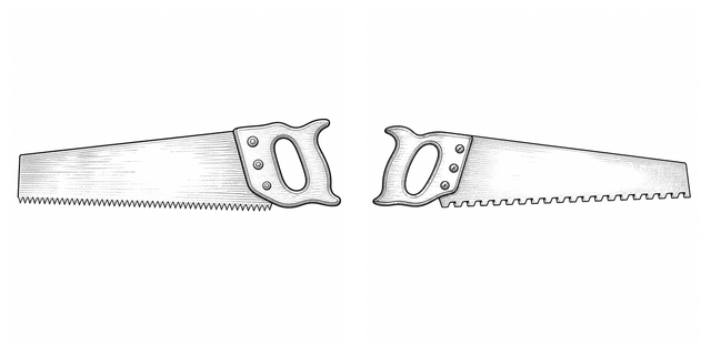 Original side-by-side line-art comparison of Crosscut saw and Rip saw.