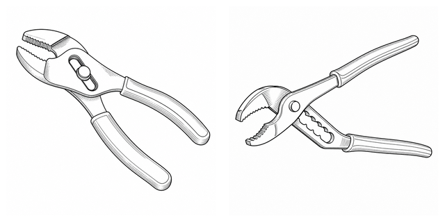 Original side-by-side line-art comparison of Slip-joint pliers and Tongue-and-groove pliers.