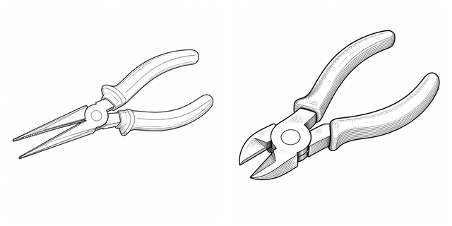 Original side-by-side line-art comparison of Needle-nose pliers and Diagonal cutting pliers.