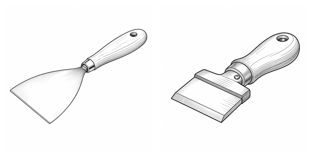 Original side-by-side line-art comparison of Putty knife and Paint scraper.