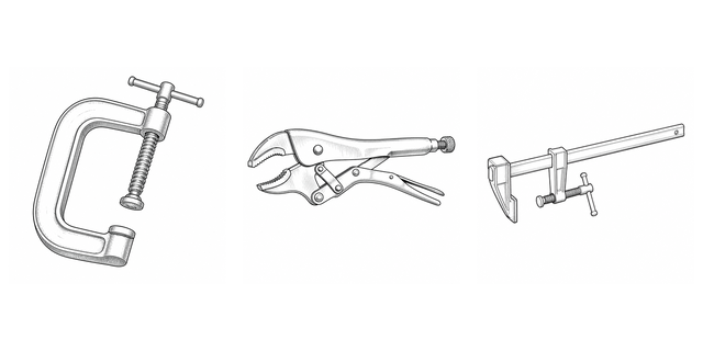 Original side-by-side line-art comparison of C-clamp and Locking pliers and Bar clamp.