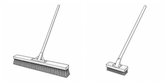 Original side-by-side line-art comparison of Push broom and Deck brush.