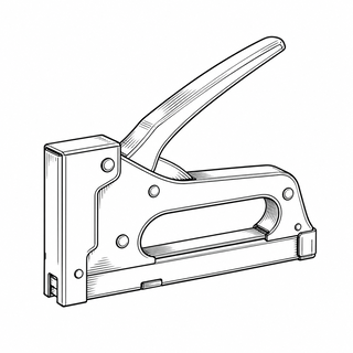 An original black line illustration showing squeeze lever above the body and staple outlet at the nose; no brand or scale claim.