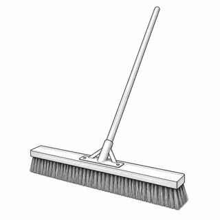 An original black line illustration showing broad horizontal bristle head and long handle; no brand or scale claim.
