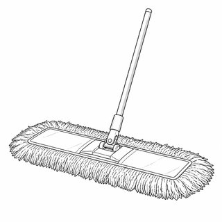 An original black line illustration showing broad low-profile floor head and dry dusting yarn or pad; no brand or scale claim.