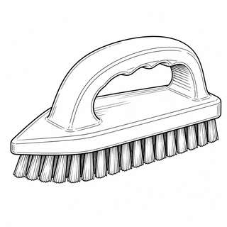 An original black line illustration showing compact hand grip and short dense bristles; no brand or scale claim.