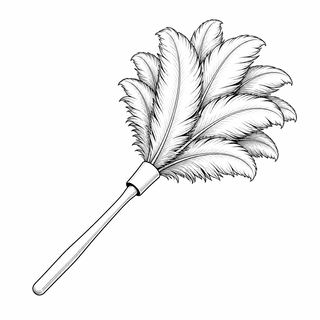 An original black line illustration showing soft feather or synthetic fibers and lightweight handle; no brand or scale claim.