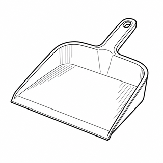 An original black line illustration showing shallow collection tray and straight pickup lip; no brand or scale claim.