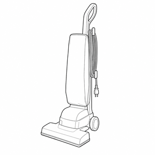 An original black line illustration showing upright handle and body and floor nozzle integrated at the base; no brand or scale claim.