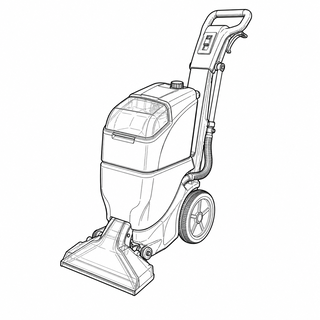 An original black line illustration showing representative upright extraction body and solution-recovery floor head; no brand or scale claim.