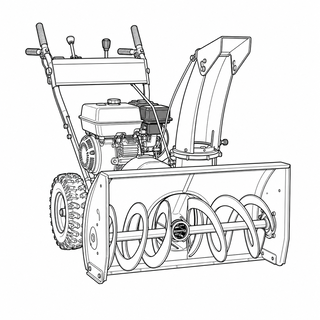 An original black line illustration showing snow intake housing and discharge chute; no brand or scale claim.