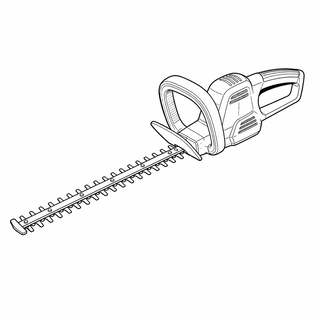 An original black line illustration showing long reciprocating cutting bar and two-hand control form; no brand or scale claim.