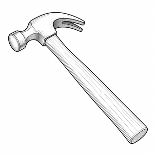 An original black line illustration showing flat striking face and split curved claw; no brand or scale claim.