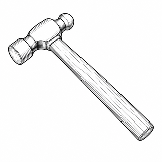 An original black line illustration showing flat striking face and rounded hemispherical peen; no brand or scale claim.