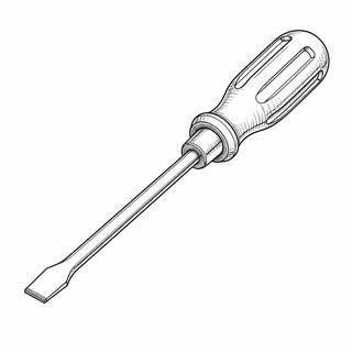 An original black line illustration showing flat blade tip and single straight driving edge; no brand or scale claim.