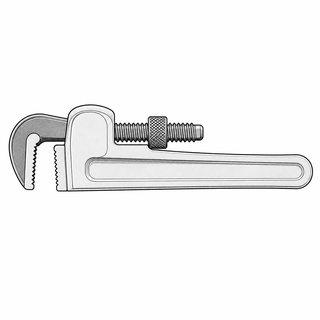 An original black line illustration showing serrated offset hook and heel jaws and long adjustable body; no brand or scale claim.
