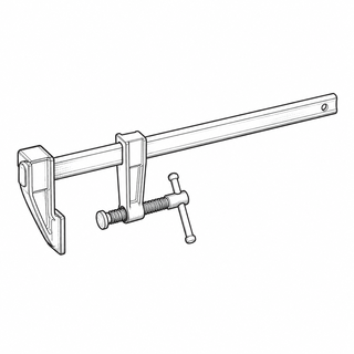 An original black line illustration showing long straight bar and fixed and sliding jaws; no brand or scale claim.
