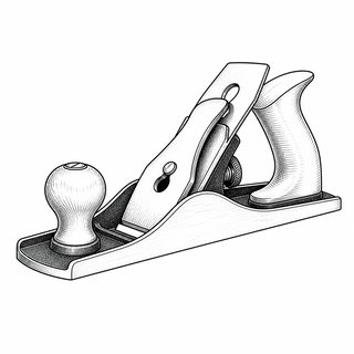 An original black line illustration showing flat sole and cutting iron projecting through the body; no brand or scale claim.