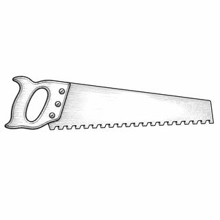An original black line illustration showing hand-saw blade and tooth pattern intended for rip cutting; no brand or scale claim.