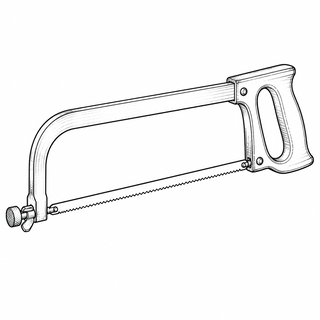 An original black line illustration showing narrow replaceable blade under tension and open metal frame; no brand or scale claim.
