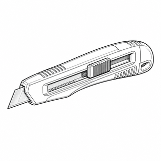 An original black line illustration showing short replaceable blade and handle that guards or retracts the blade; no brand or scale claim.