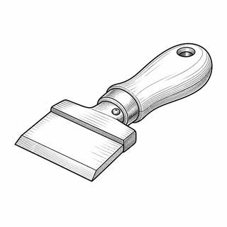 An original black line illustration showing scraping blade and handle geometry arranged for scraping force; no brand or scale claim.