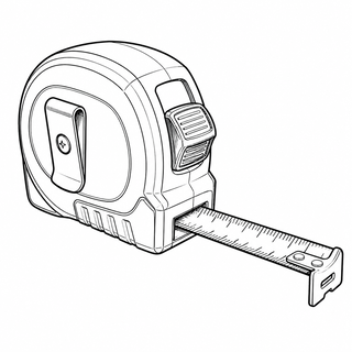 An original black line illustration showing marked flexible tape and retracting case; no brand or scale claim.