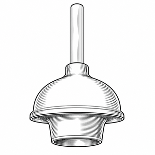 An original black line illustration showing flexible cup and extended lower toilet flange; no brand or scale claim.