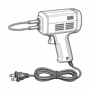 An original black line illustration showing pistol-grip body and heated loop or tip at the nose; no brand or scale claim.