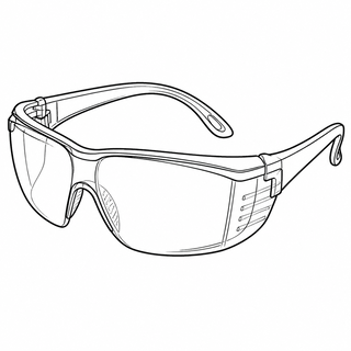 An original black line illustration showing transparent protective lenses and side coverage or wraparound eye frame; no brand or scale claim.
